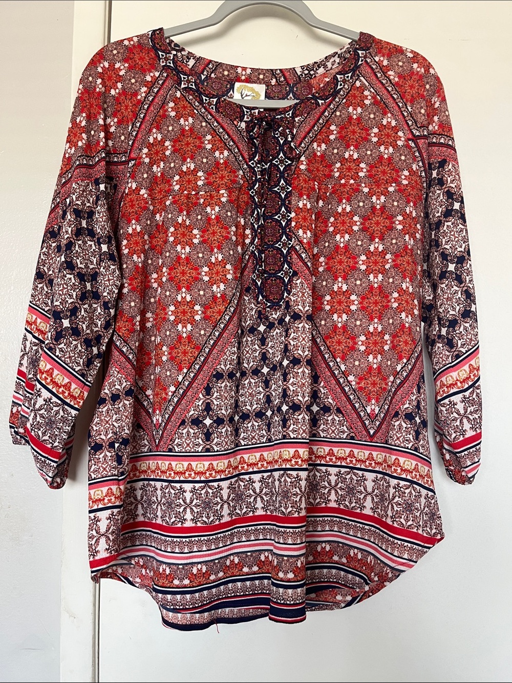 Fig and flower Red and Navy Boho Split-Neck Tunic